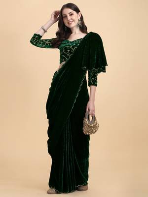 Avsar Trendz Embroidered Bollywood Green Velvet Saree 1