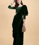 Avsar Trendz Embroidered Bollywood Green Velvet Saree