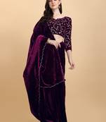 Avsar Trendz Velvet Thread Embroidered Purple Saree with Blouse