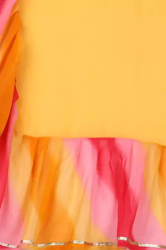 Avsar Trendz Printed Leheria Georgette Saree  (Yellow)