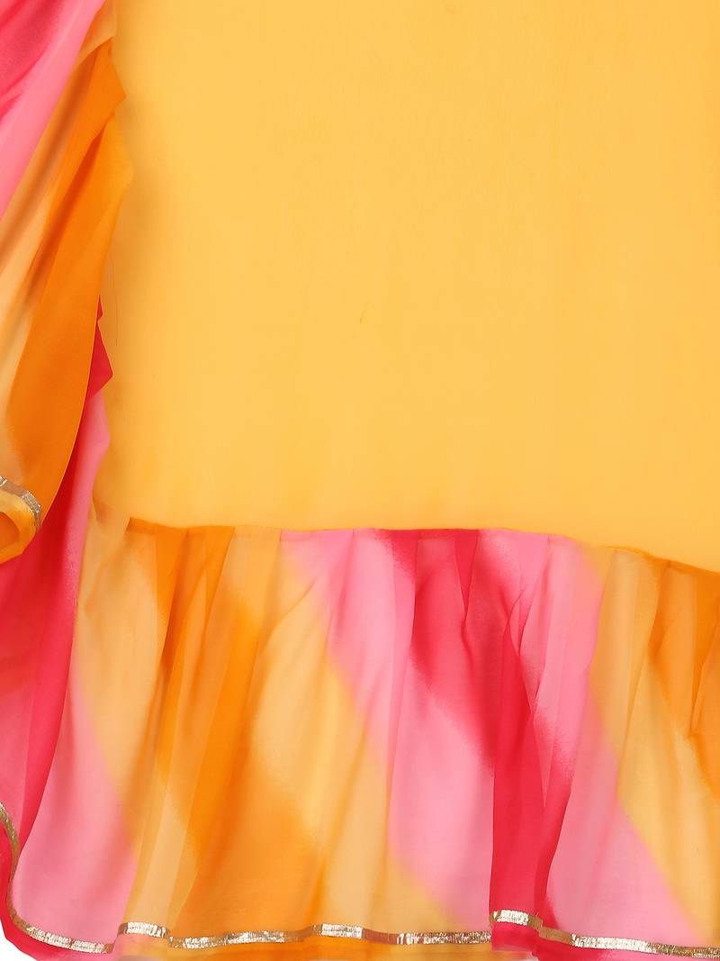 Avsar Trendz Printed Leheria Georgette Saree  (Yellow)