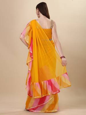 Avsar Trendz Printed Leheria Georgette Saree  (Yellow) 5