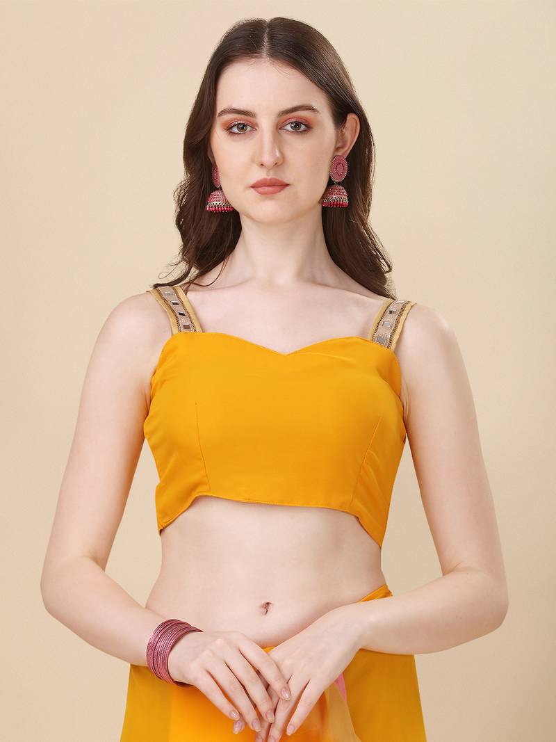 Avsar Trendz Printed Leheria Georgette Saree  (Yellow)