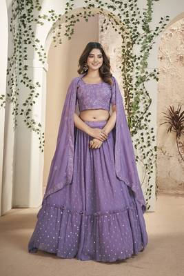 Purple Color Thread & Sequins Embroidery Work  Georgette Lehenga Choli For Festival 1