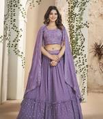 Purple Color Thread & Sequins Embroidery Work  Georgette Lehenga Choli For Festival