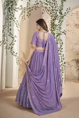 Purple Color Thread & Sequins Embroidery Work  Georgette Lehenga Choli For Festival 3
