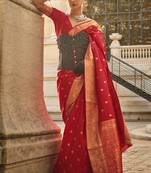 Red Khadi Silk Handloom Weaving Saree With Blouse For Women