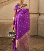 Purple Khadi Silk Handloom Weaving Saree With Blouse For Women