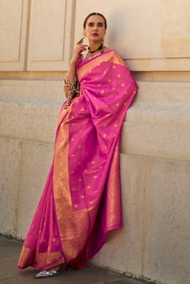 Pink Khadi Silk Handloom Weaving Saree With Blouse For Women 1