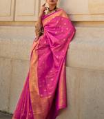 Pink Khadi Silk Handloom Weaving Saree With Blouse For Women