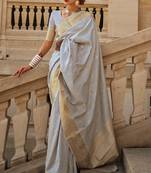 Grey Khadi Silk Handloom Weaving Saree With Blouse For Women