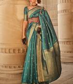 Green Khadi Silk Handloom Weaving Saree With Blouse For Women