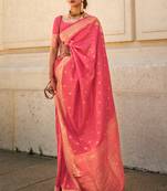 Pink Khadi Silk Handloom Weaving Saree With Blouse For Women