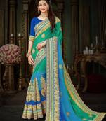 Dps traditional light green & blue chiffon sari.  this sari is an ideal for marriage functions and social gathering.