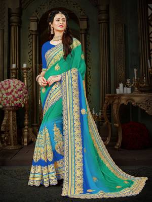 Dps traditional light green & blue chiffon sari.  this sari is an ideal for marriage functions and social gathering. 2