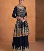 Blue Faux Georgette With Embroidery Sequence Work Salwar Palazzo Suit