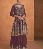 Rust Faux Georgette With Embroidery Sequence Work Salwar Palazzo Suit