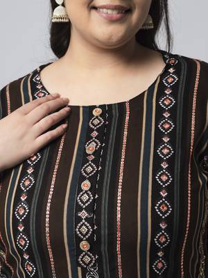 Multicolor sequin, beads, designer button rayon straight kurta 5
