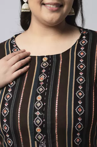 Multicolor sequin, beads, designer button rayon straight kurta