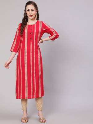 Pink fancy button rayon straight  kurta 1