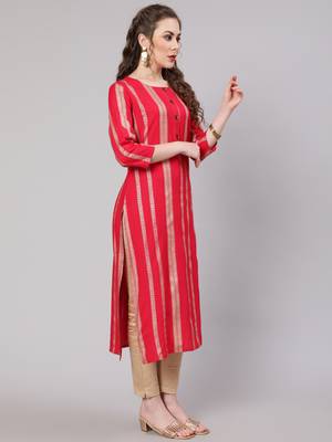 Pink fancy button rayon straight  kurta 3