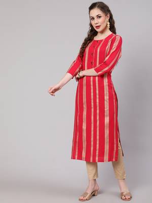 Pink fancy button rayon straight  kurta 4