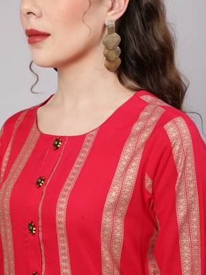 Pink fancy button rayon straight  kurta 5