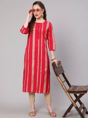 Pink fancy button rayon straight  kurta 6
