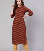 Rust::brown fancy button rayon straight  kurta