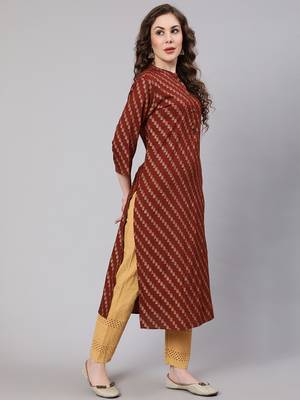 Rust::brown fancy button rayon straight  kurta 3