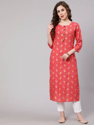 Pink fancy button rayon straight  kurta 1