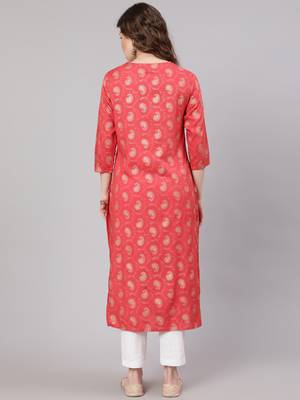 Pink fancy button rayon straight  kurta 2