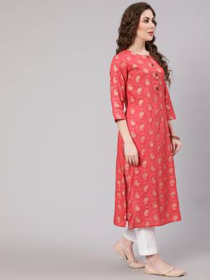 Pink fancy button rayon straight  kurta 3
