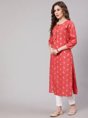 Pink fancy button rayon straight  kurta 4