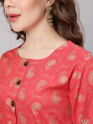 Pink fancy button rayon straight  kurta 5