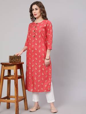 Pink fancy button rayon straight  kurta 6