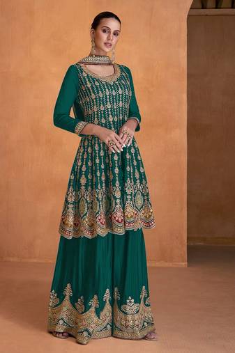 Rama Faux Georgette With Embroidery Sequence Work Salwar Palazzo Suit