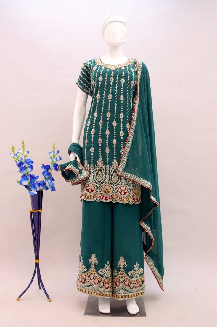 Rama Faux Georgette With Embroidery Sequence Work Salwar Palazzo Suit