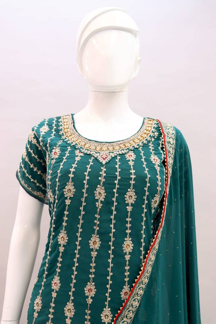 Rama Faux Georgette With Embroidery Sequence Work Salwar Palazzo Suit