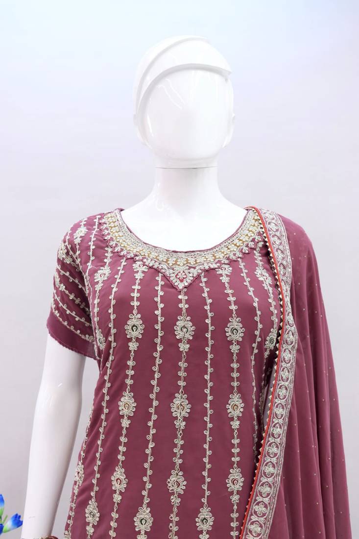 Badami Faux Georgette With Embroidery Sequence Work Salwar Palazzo Suit