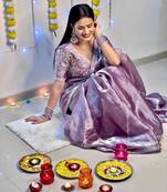 Lavender Silk Sequin Embroidered Saree with Blouse