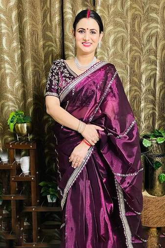 Purple Soft Zimmy Choo Silk Designer Embroidery work of 3 mm Sequins work Saree with Blouse
