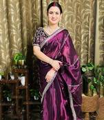 Purple Soft Zimmy Choo Silk Designer Embroidery work of 3 mm Sequins work Saree with Blouse