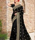 Women'S Black Zari Resham Embroidered Georgette Saree With Blouse Piece By Manu Fashion Era