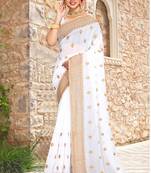 Women'S White Zari Resham Embroidered Georgette Saree With Blouse Piece By Manu Fashion Era