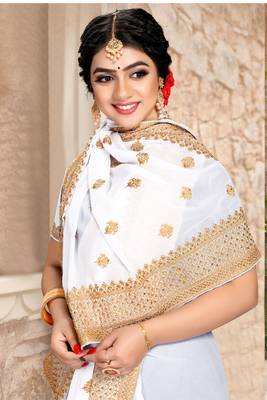 Women'S White Zari Resham Embroidered Georgette Saree With Blouse Piece By Manu Fashion Era 2