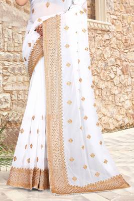 Women'S White Zari Resham Embroidered Georgette Saree With Blouse Piece By Manu Fashion Era 4