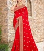 Women'S Red Zari Resham Embroidered Georgette Saree With Blouse Piece By Manu Fashion Era