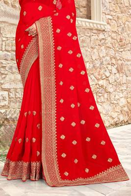 Women'S Red Zari Resham Embroidered Georgette Saree With Blouse Piece By Manu Fashion Era 4