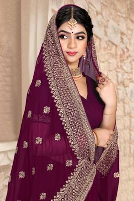 Women'S Purple Zari Resham Embroidered Georgette Saree With Blouse Piece By Manu Fashion Era 2